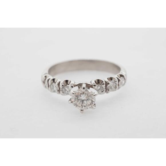 Vintage Estate Diamond Engagement Ring 14k White Gold Size 5 VS2 G 0.45 TCW